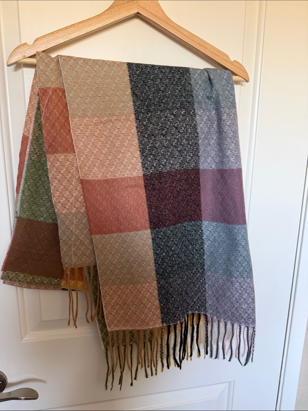 Soft Plaid Fringed Scarf/Wrap in Muted Multicolor